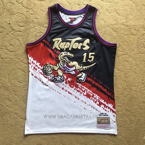 Camiseta Toronto Raptors Vince Carter NO 15 Mitchell & Ness Negro Rojo